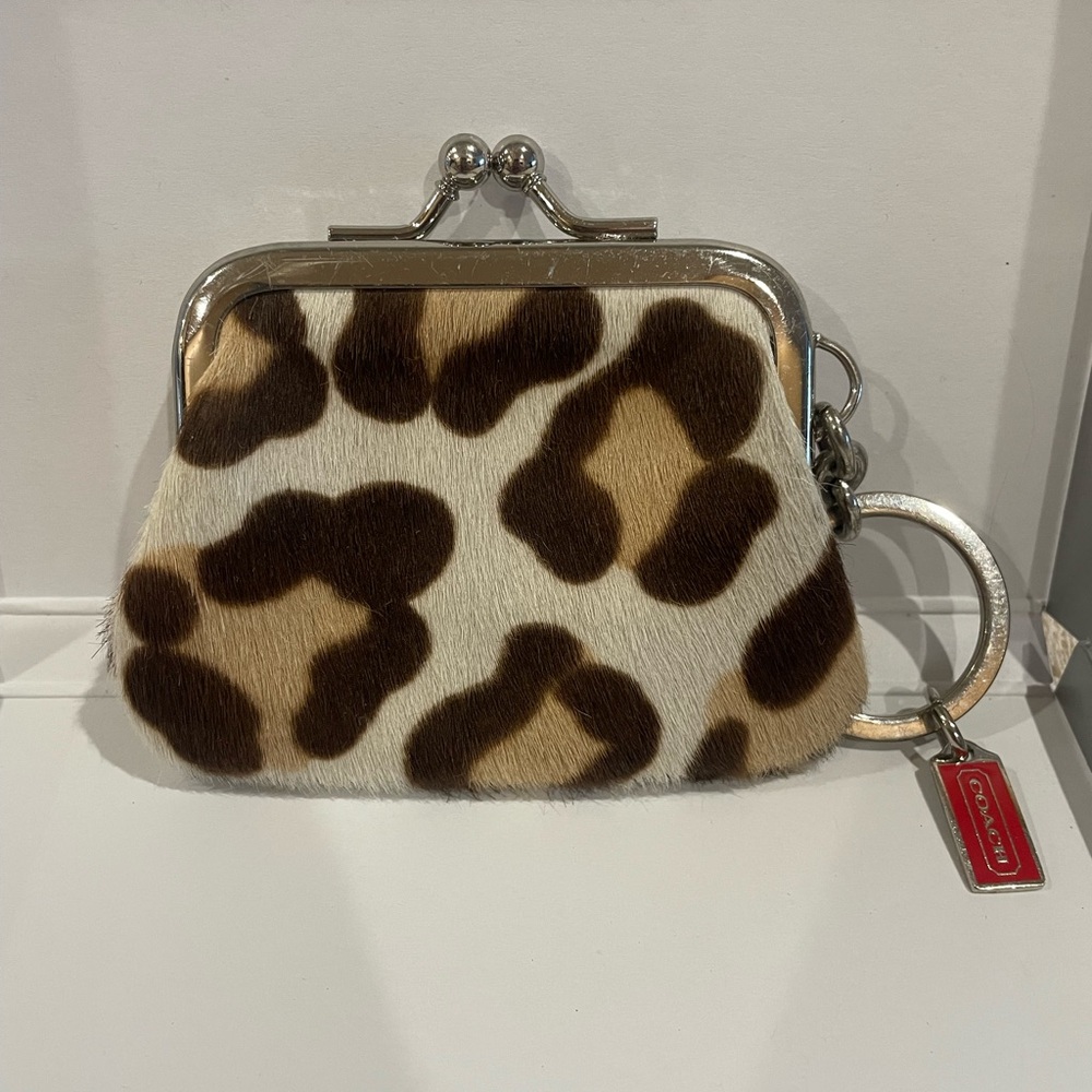 Coach Calf Hair Leopard Print Kisslock Coin Purse Key Ring – Rare Vintage